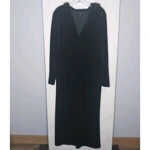 Women’s Black Velvet Hooded Long Duster Coat M Goth Witchy Festival